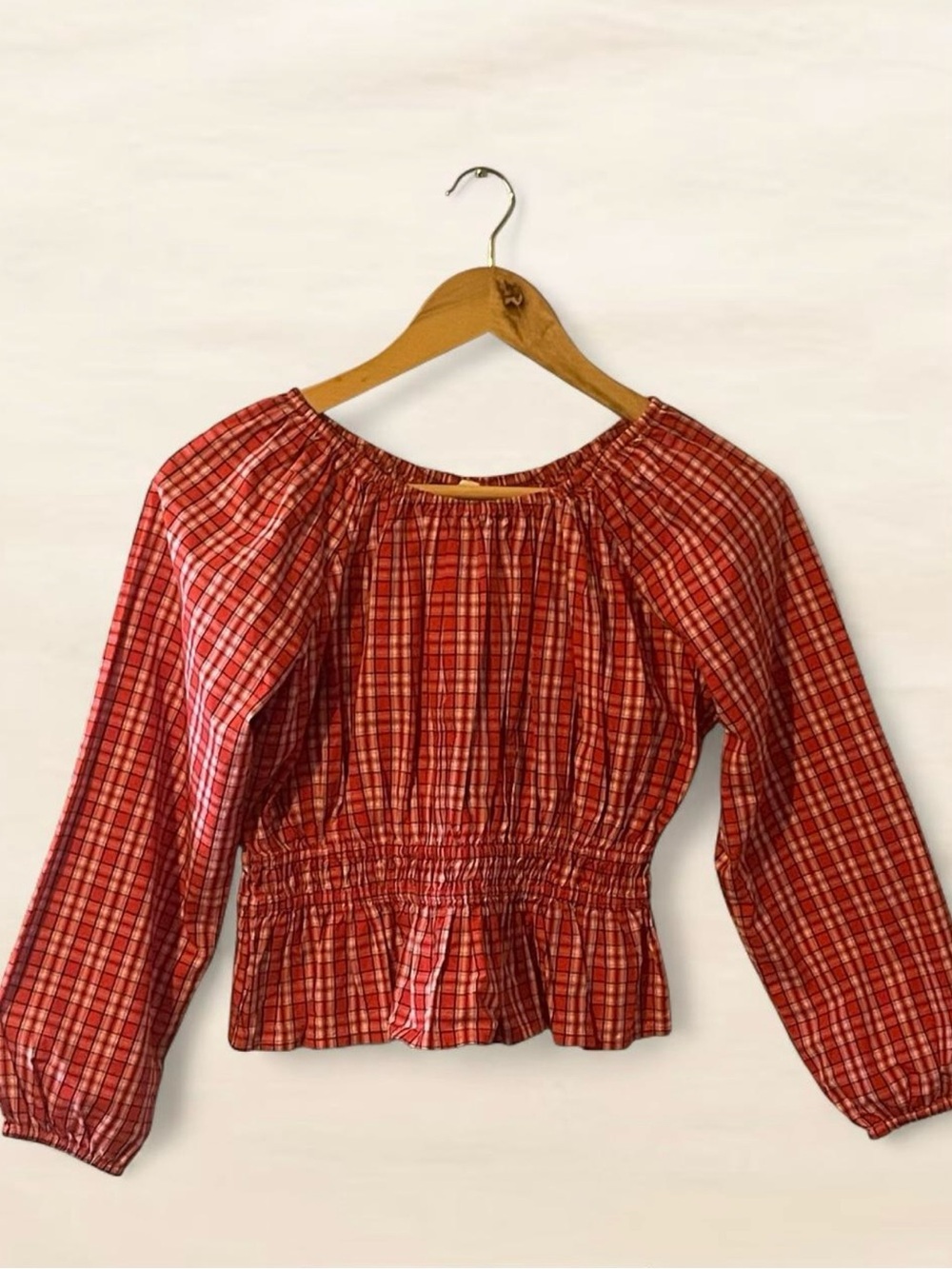 J.Crew Kids Clothing Line Crewcuts. Size 12 Girls Red Plaid Peasant Blouse